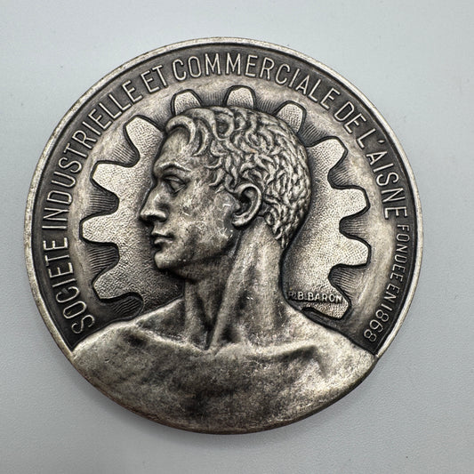 Medaille artistique ancienne en bronze « société industrie de L’ Aisne »