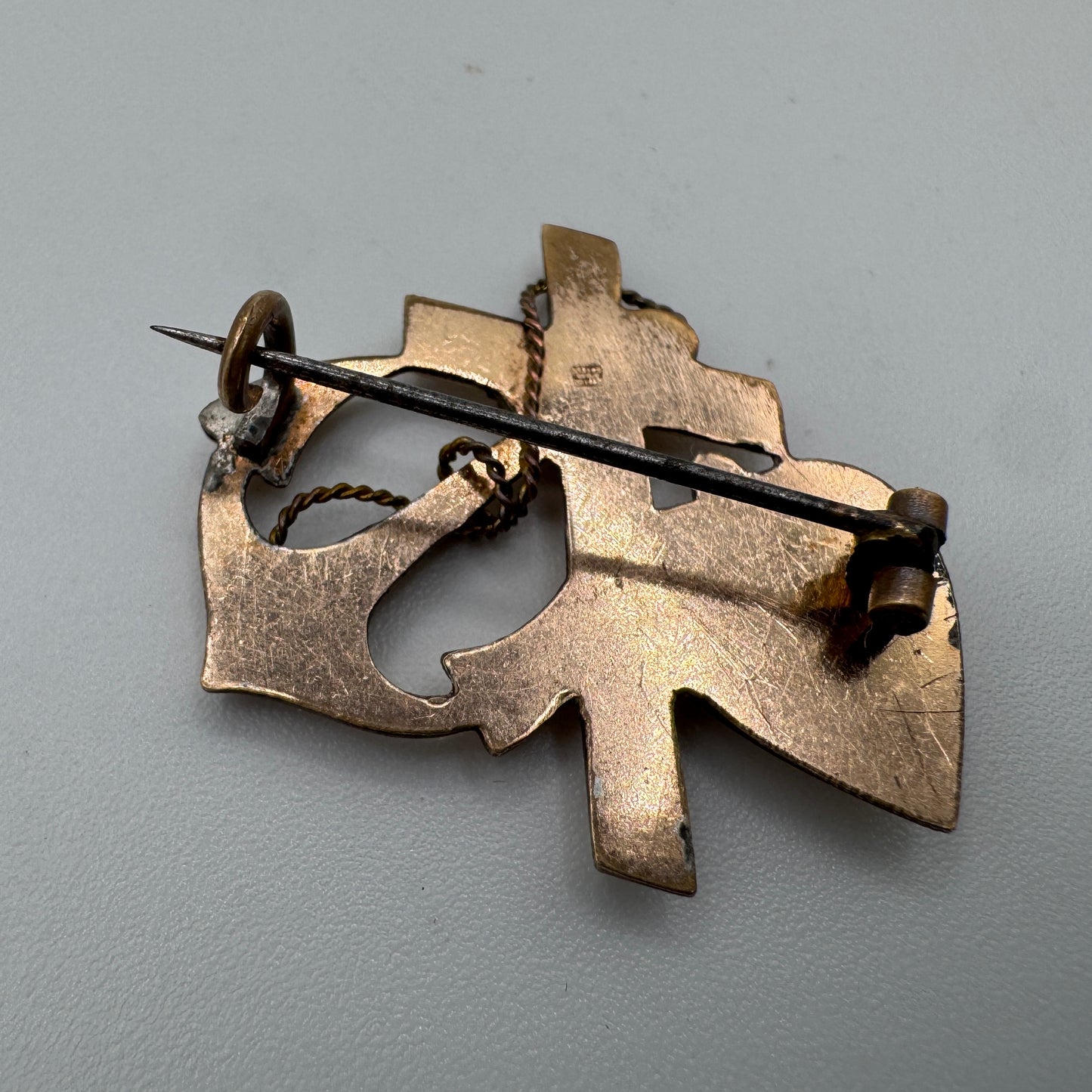 Broche ancienne vers 1900 « cœur, croix,ancre » - plaqué or