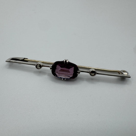 Broche ancienne barrette - argent massif et pierre violette