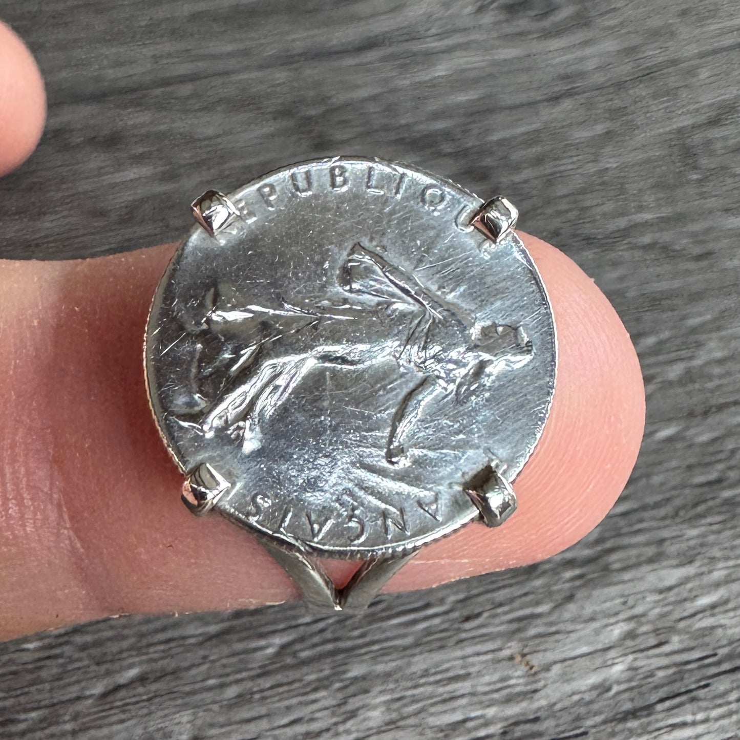 Bague ancienne en argent « monnaie 50 centimes semeuse »