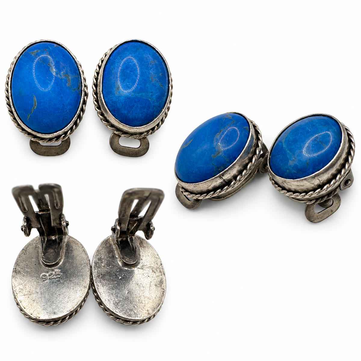 Boucles d’oreilles Vintage - Argent et lapis-lazuli