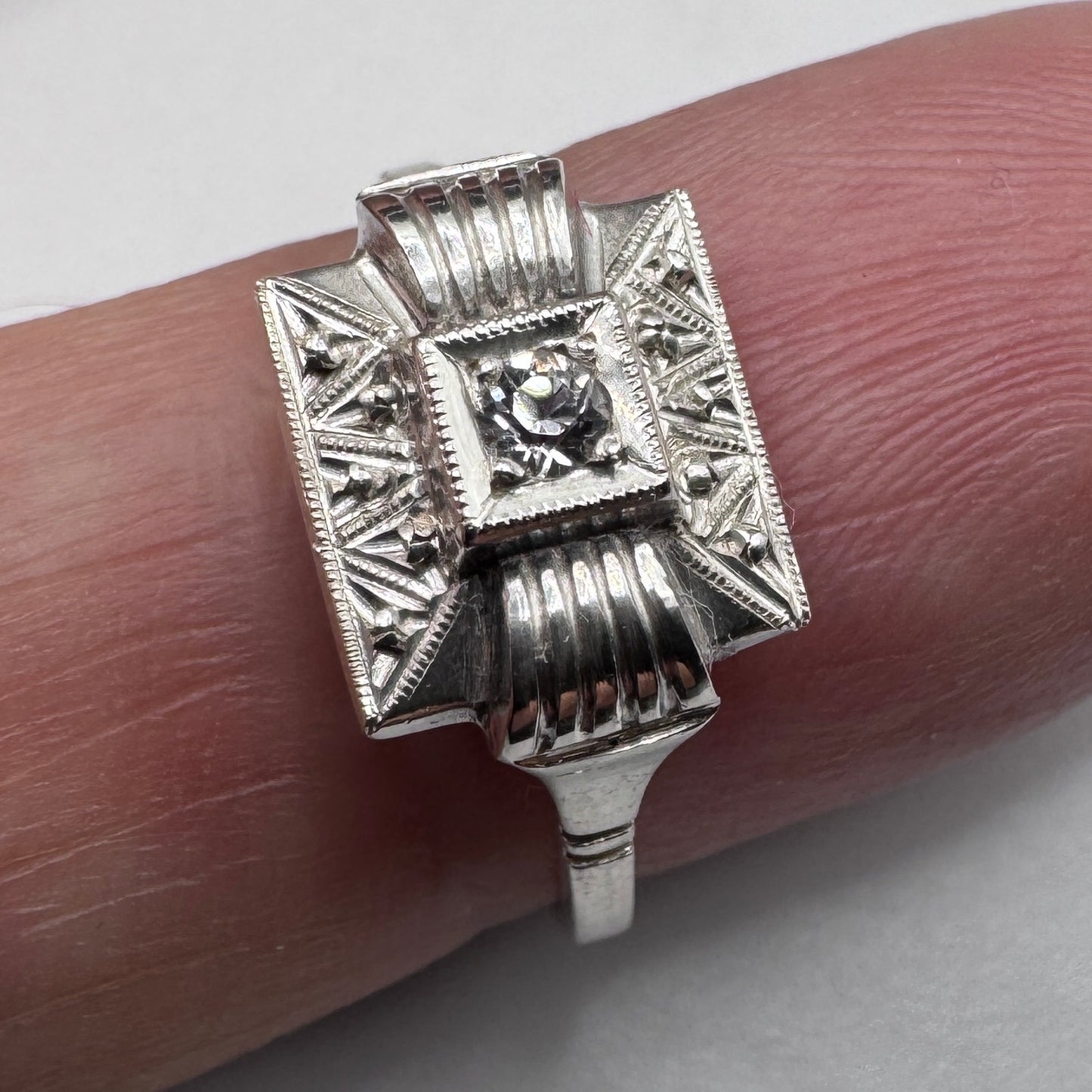 Superbe bague ancienne Art Deco argent massif - neuf stock ancien bijoutier