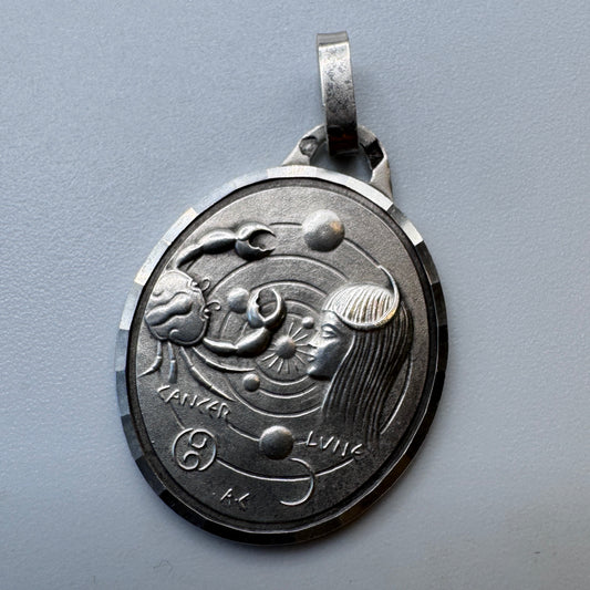 Pendentif argent vintage astrologique Cancer