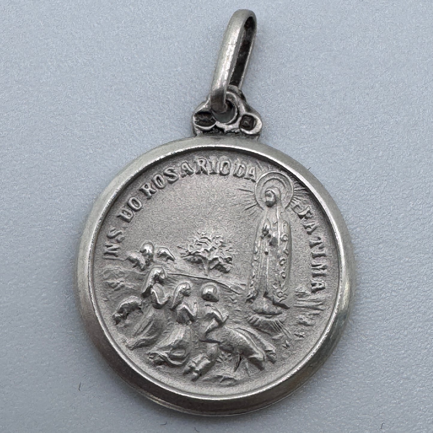 Medaille religieuse ancienne en argent « Rosaire de Fatima »