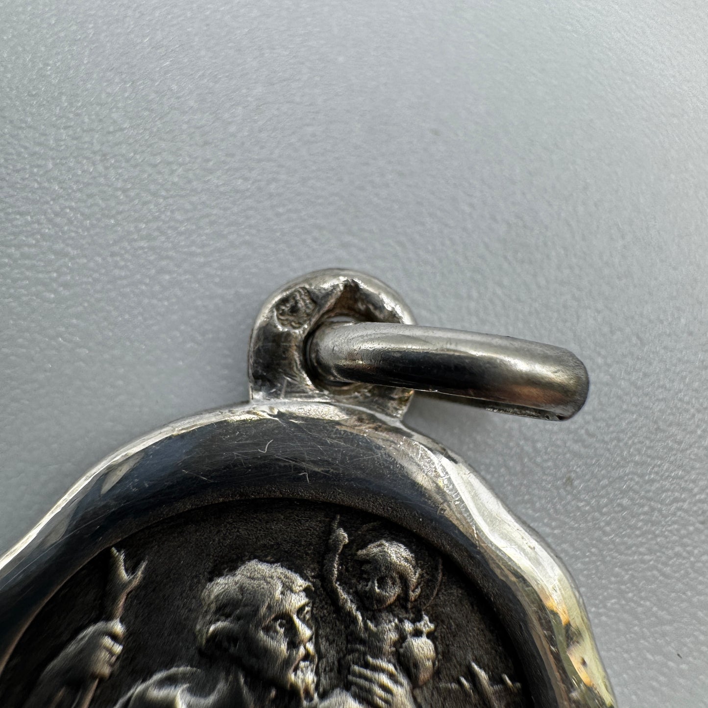 Superbe Médaille religieuse ancienne en argent - Saint Christophe