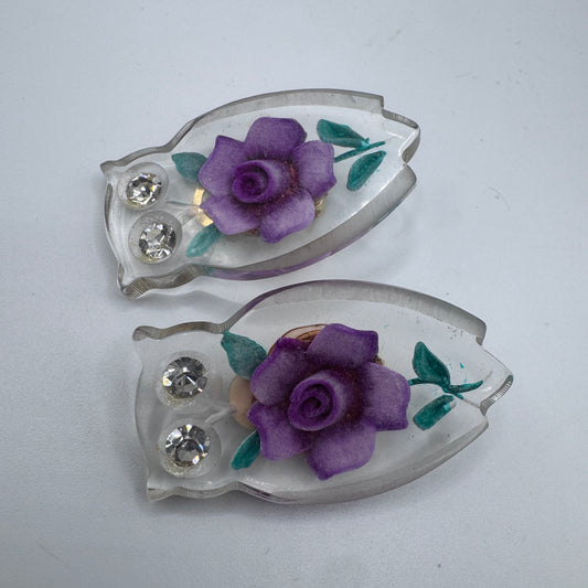Jolis Clips vintage en lucite « chouette »