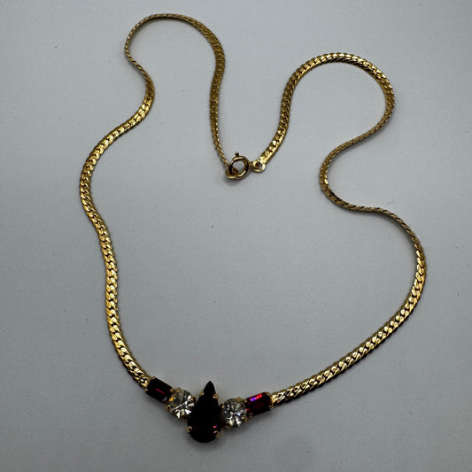 Collier vintage en plaqué or et verroterie