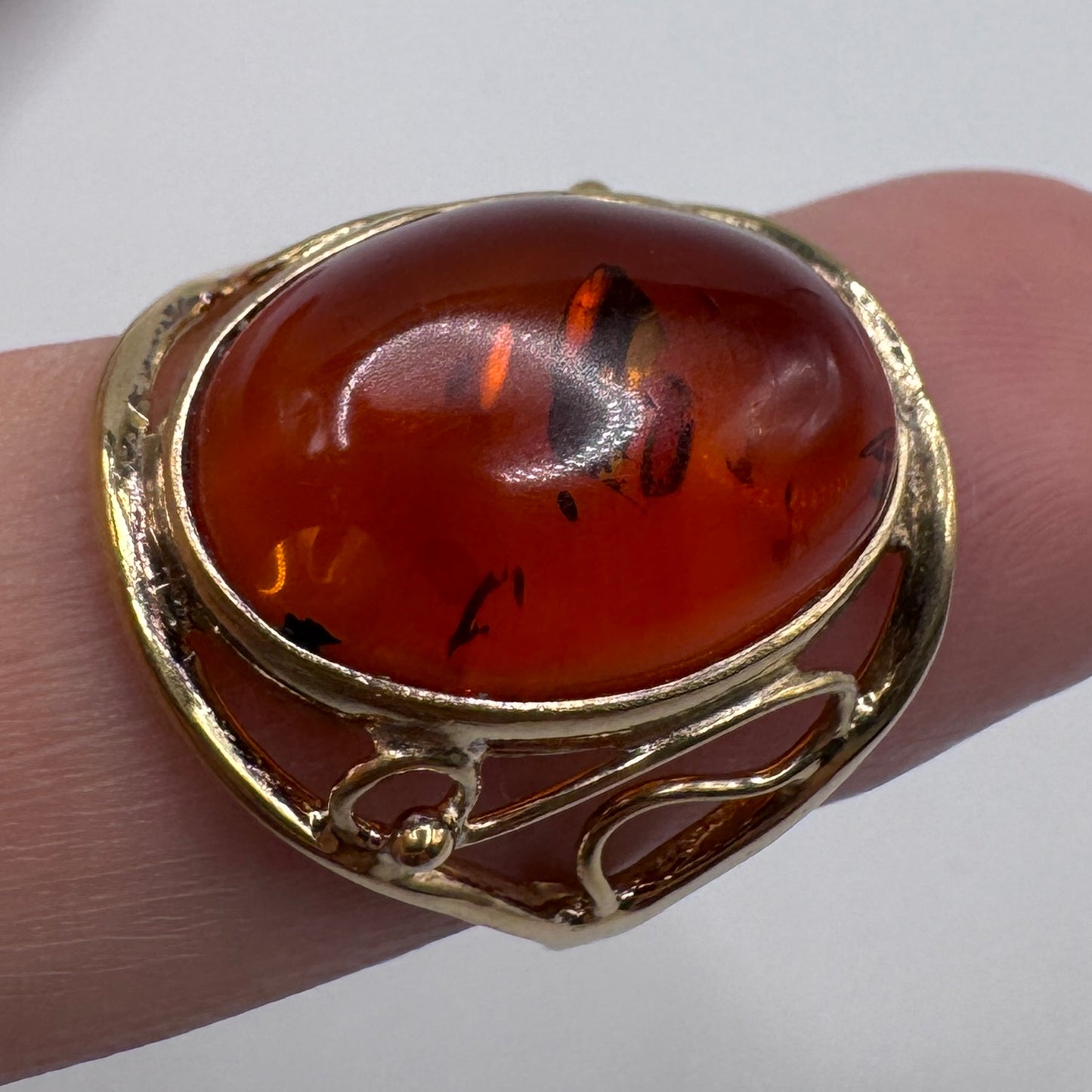 Jolie Bague en argent vermeil et ambre