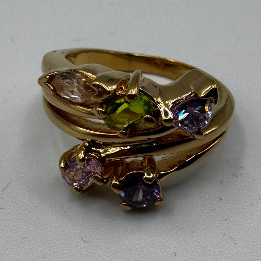 Bague en plaqué or - pierres et verroterie