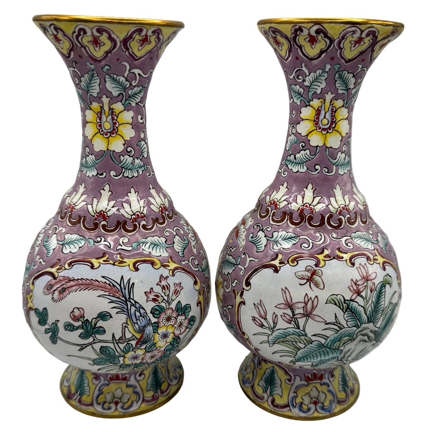Paire de vases vintage asiatique - laiton émaillé