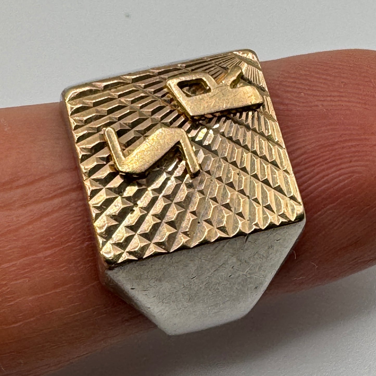 Jolie chevalière vintage monogramme SR - argent massif et or 18 carats