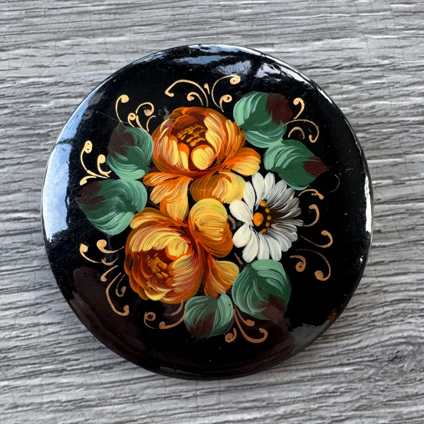 Broche Vintage Russe - bois laqué peint