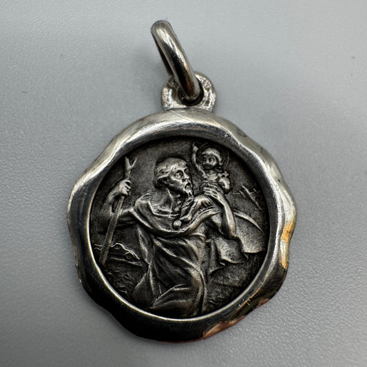 Superbe Médaille religieuse ancienne en argent - Saint Christophe