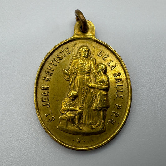 Médaille religieuse ancienne - Saint Jean Baptiste de la Salle & Saint Joseph