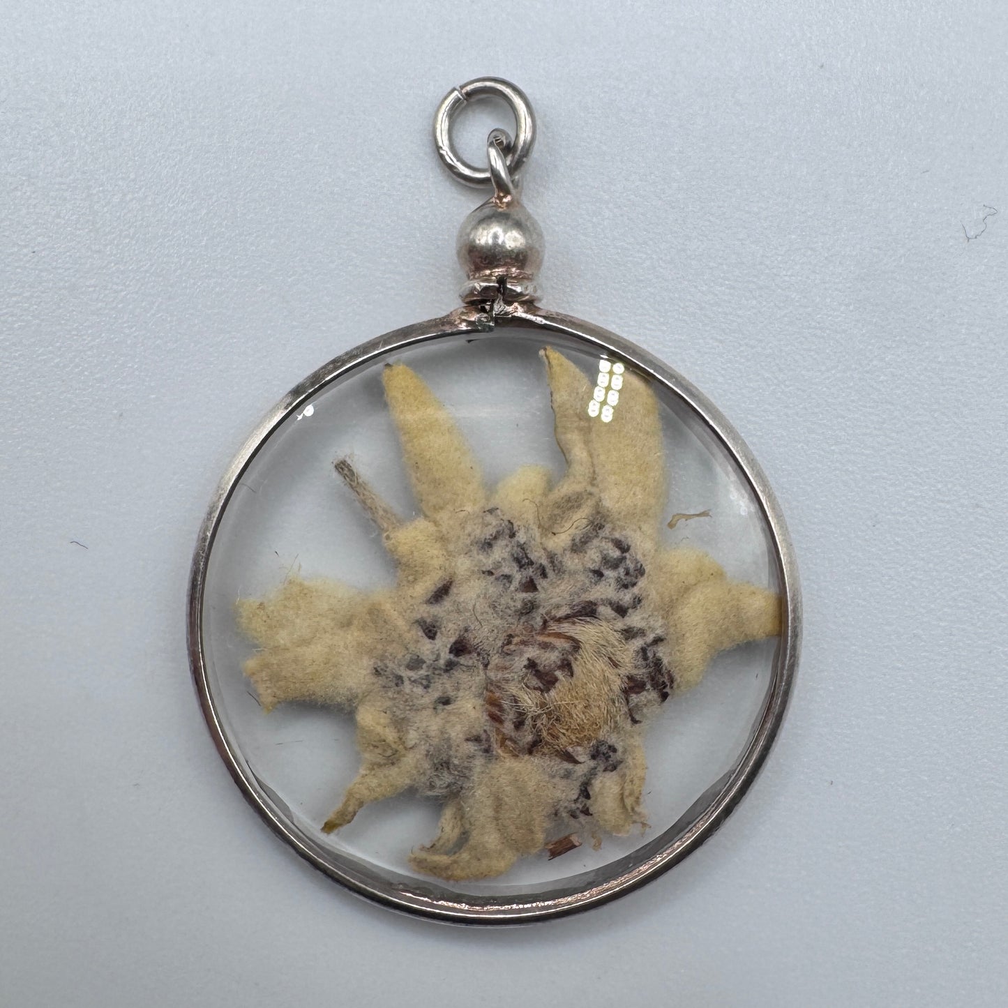 Joli Pendentif ancien en argent massif porte reliquaire « Edelweiss »