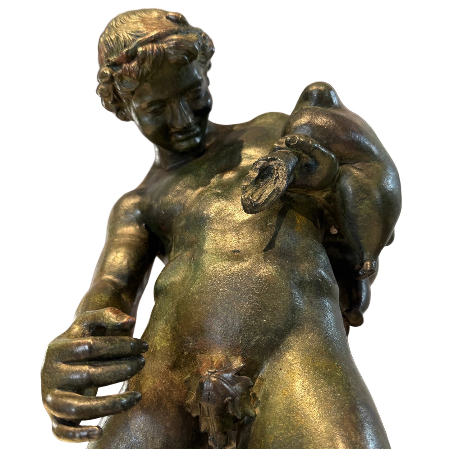 Sculpture en bronze a l’antique XIXeme - « Le faune et l’outre de vin » d’après Sabatino de Angelis (1838-1915)