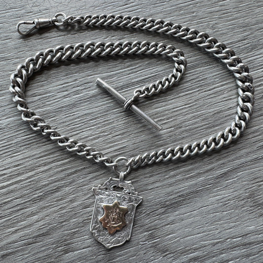 Grande chaine de montre à gousset - argent massif Birmingham 1897