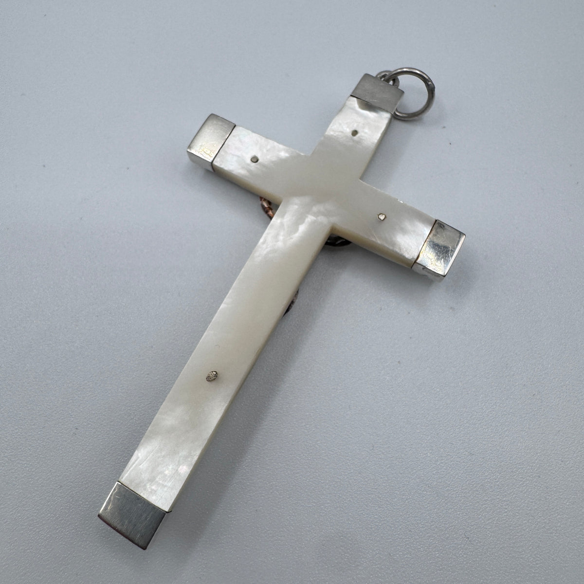Superbe grande Croix crucifix ancien - argent et nacre