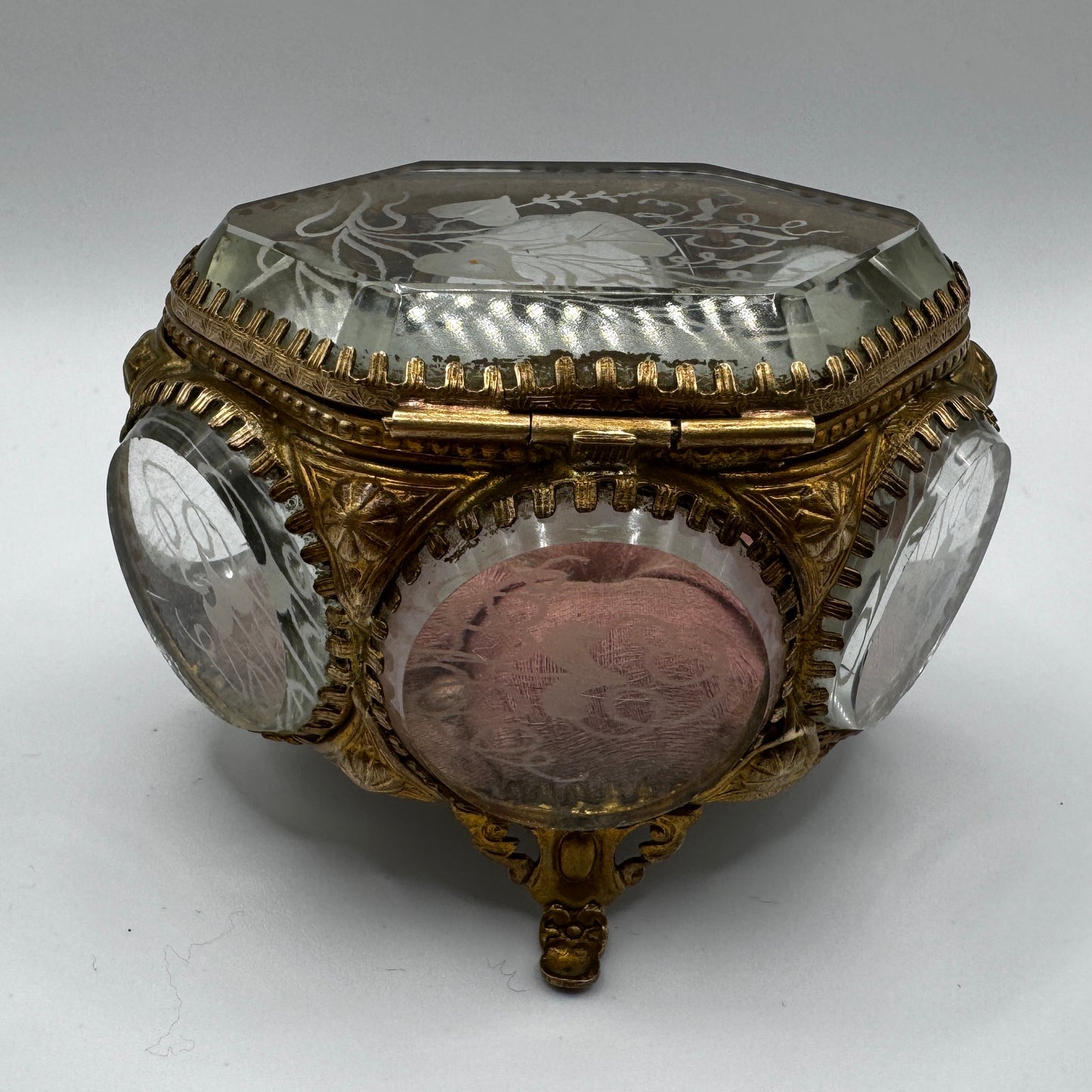 Superbe boîte à bijoux XIXe verre biseauté