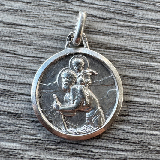 Médaille religieuse ancienne en argent « Saint Christophe »