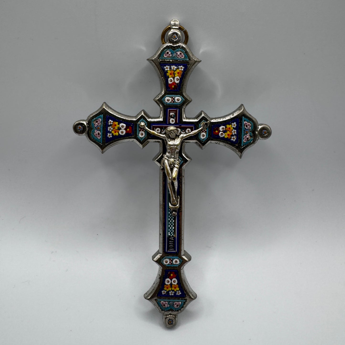 Grande Croix Pectorale En Micro Mosaïque XIXe Italie