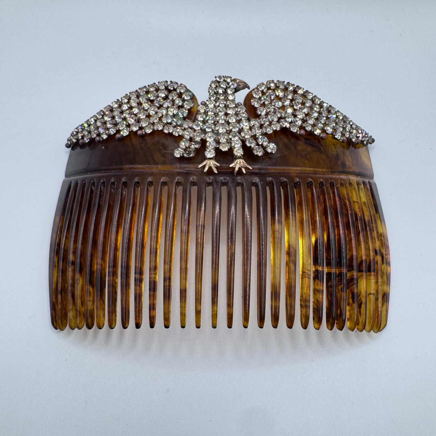 Peigne à cheveux art deco « aigle » - celluloïd, laiton et strass