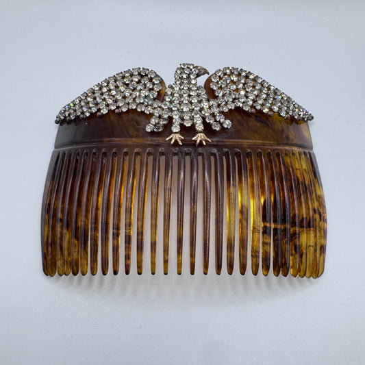Peigne à cheveux art deco « aigle » - celluloïd, laiton et strass