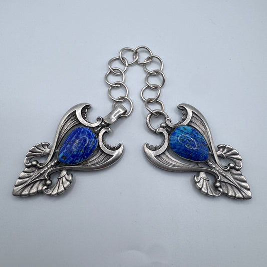 Boucle de ceinture ou vêtement Art Nouveau - pâte de verre et métal argenté