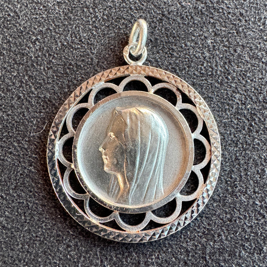 Médaille religieuse ancienne en argent « Sainte Vierge »