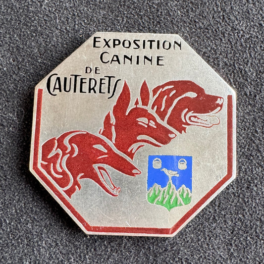 Medaille ancienne en bronze émaillé « Exposition canine de Cauterets »