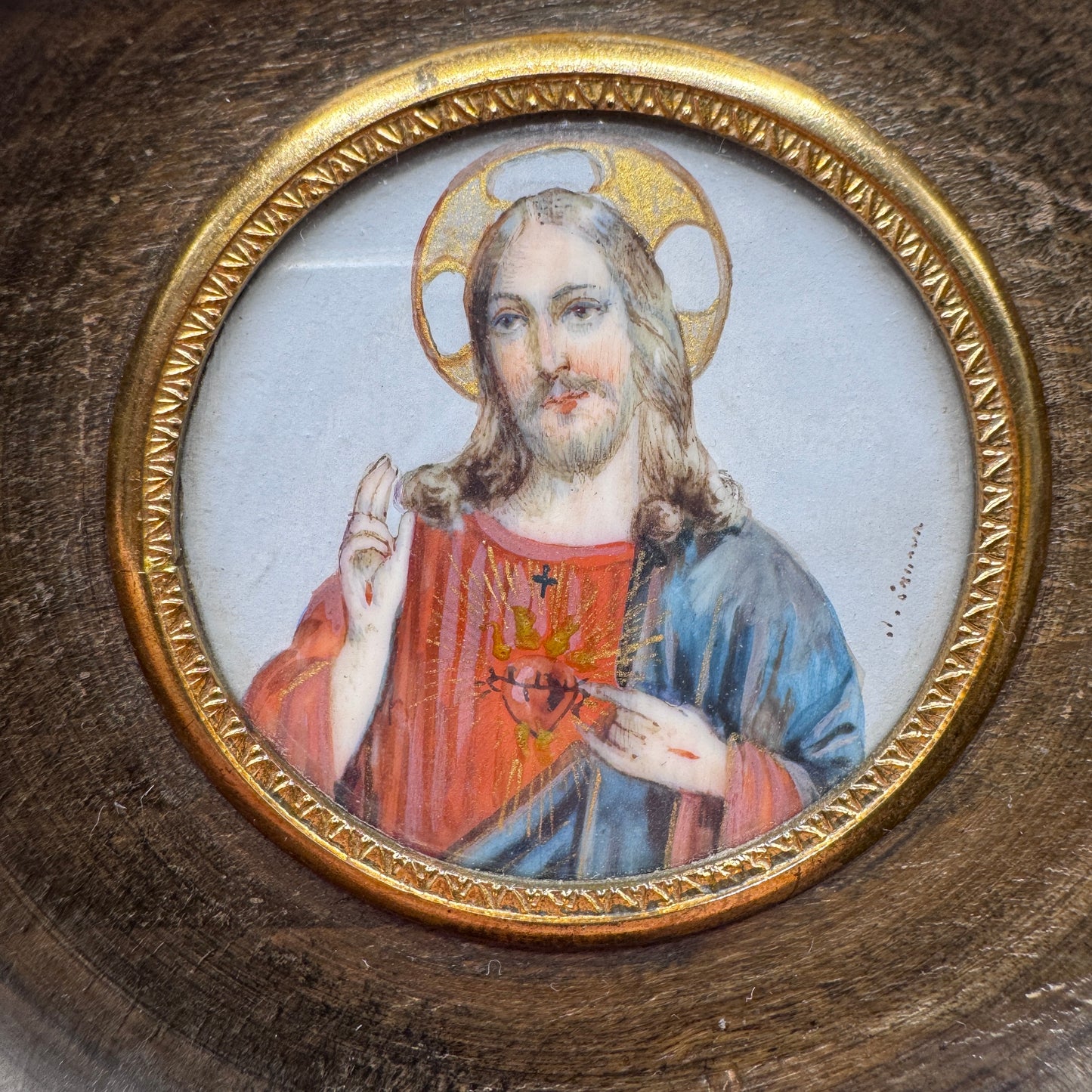 Peinture miniature ancienne sous verre « le Christ »