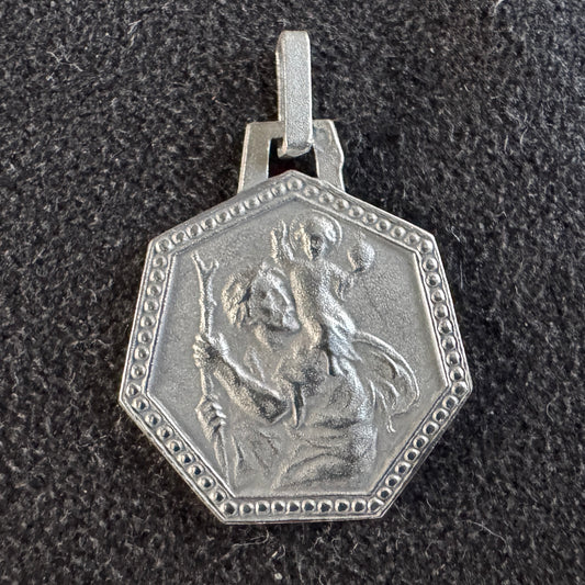Médaille religieuse ancienne en argent « Saint Christophe »