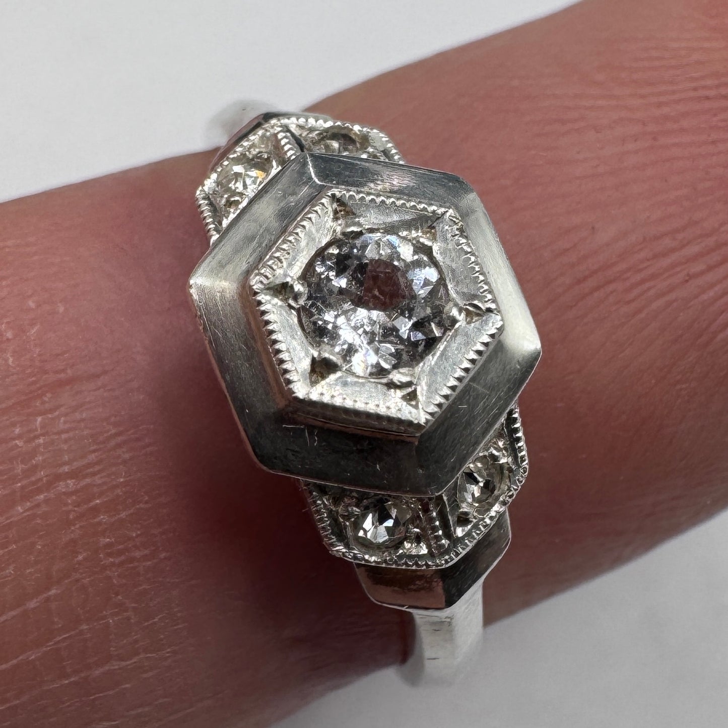 Superbe bague ancienne Art Deco argent massif - neuf stock ancien bijoutier