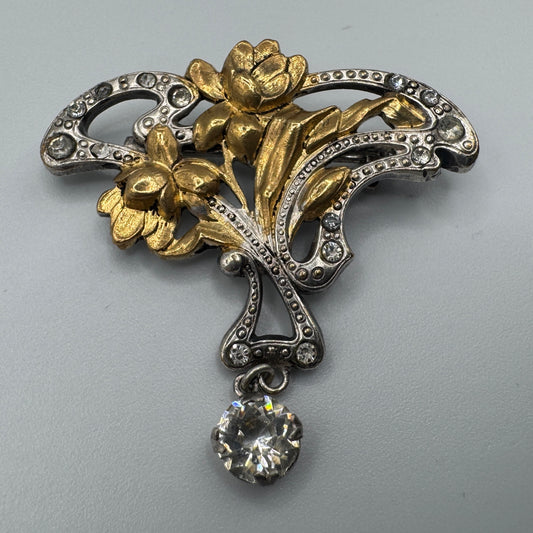 Broche ancienne style ART NOUVEAU - métal argenté