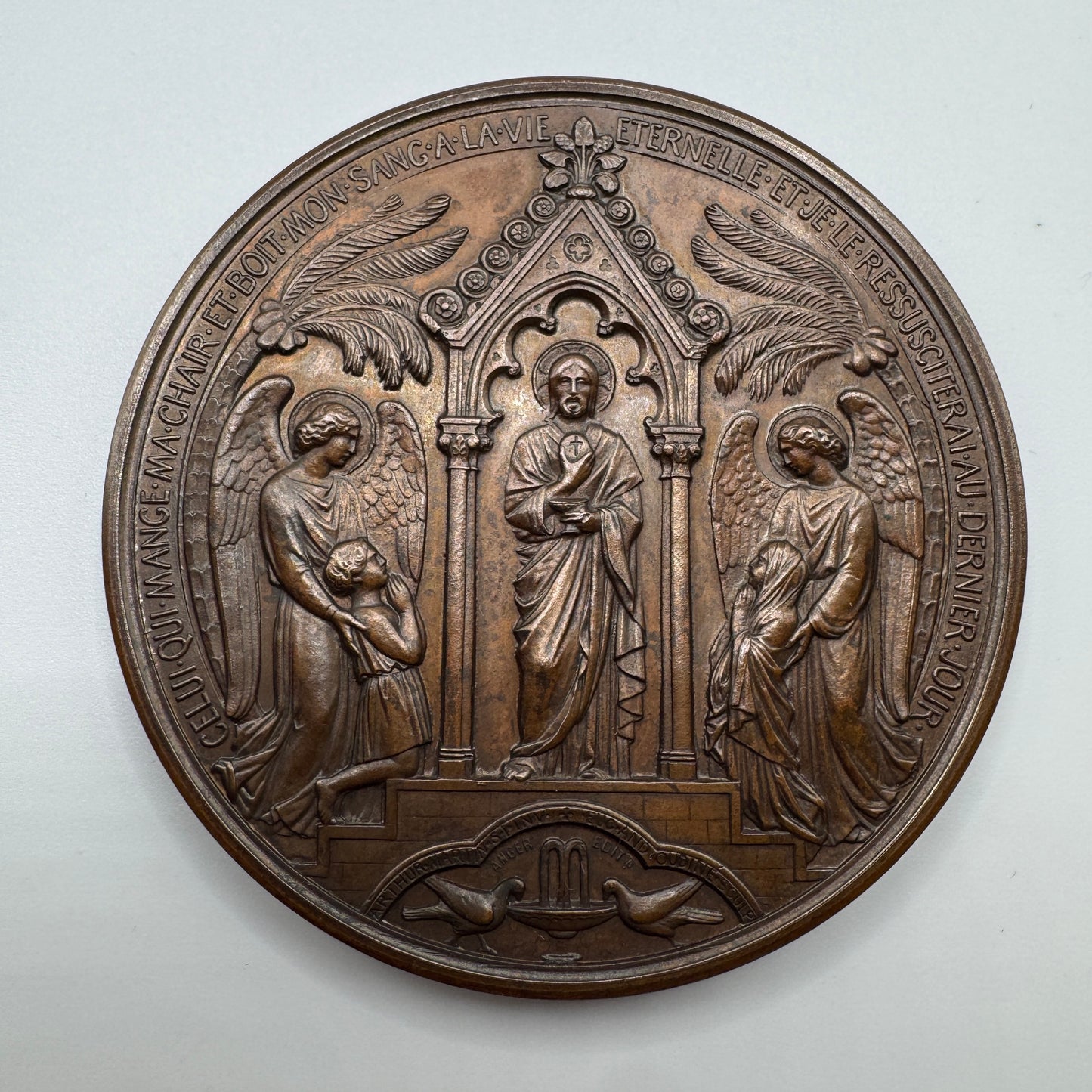 Grosse Médaille ancienne « baptême chrétien » par Oudiné
