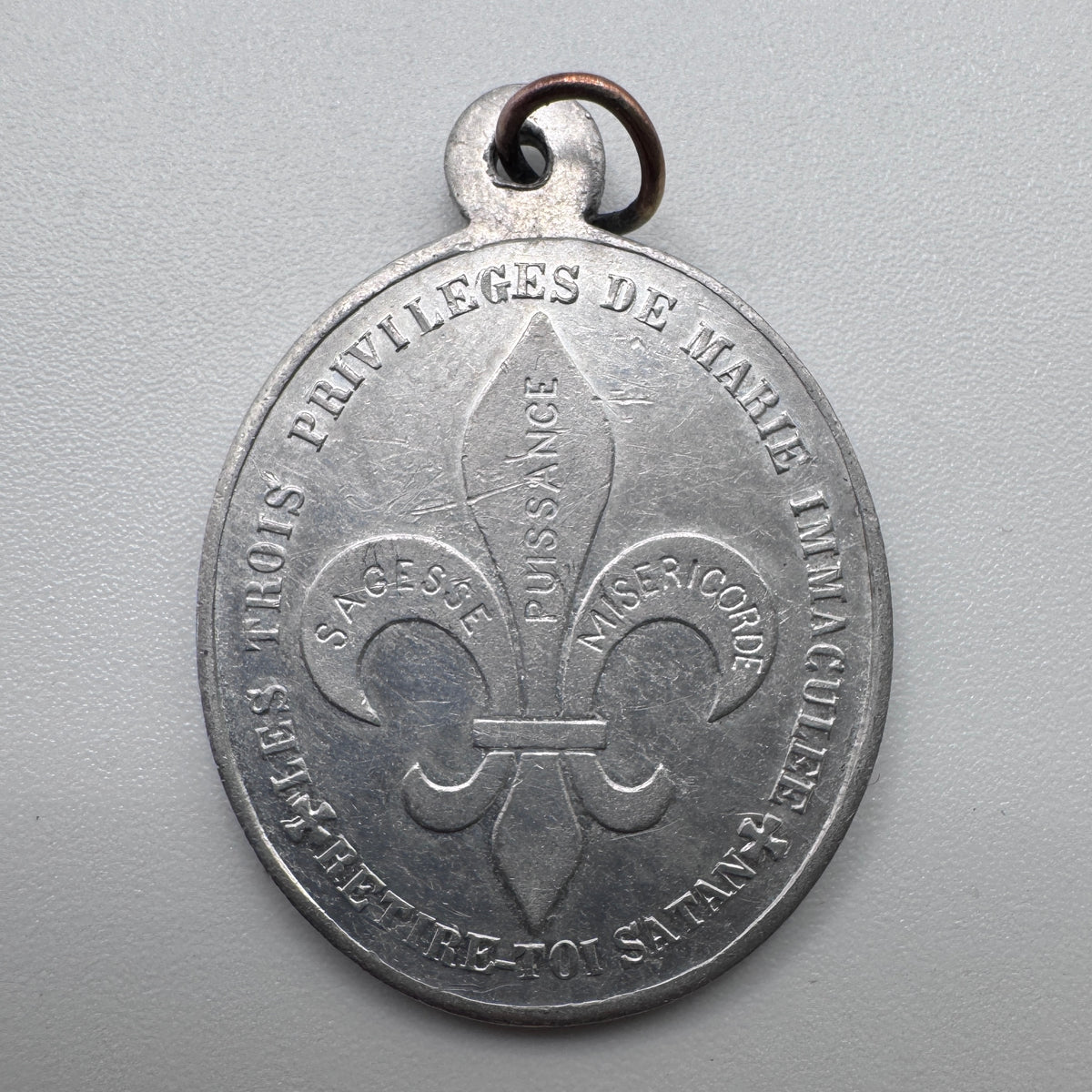 Medaille religieuse ancienne « Les trois privilèges de Marie »