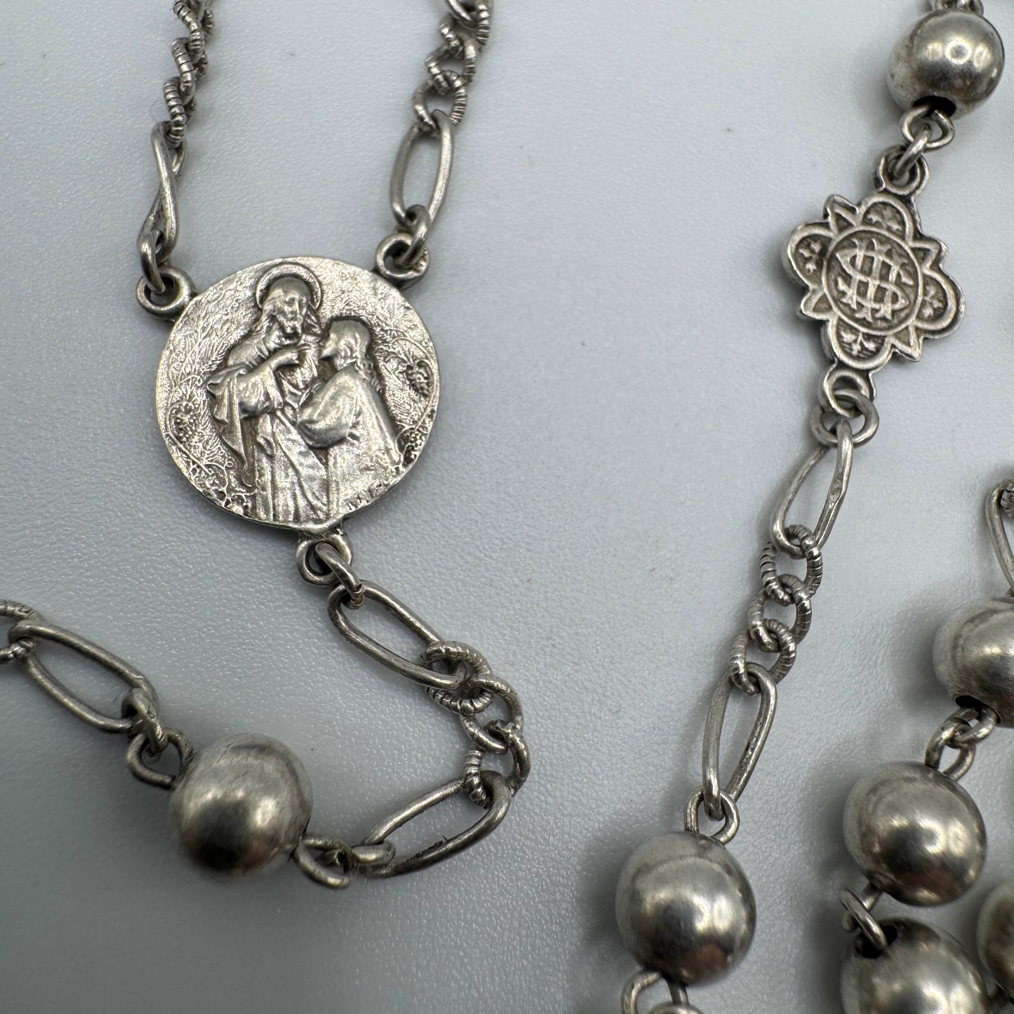 Superbe et Grand Chapelet ancien vers 1900 entièrement en argent massif
