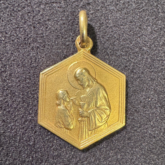 Médaille religieuse ancienne plaqué or « Jesus »