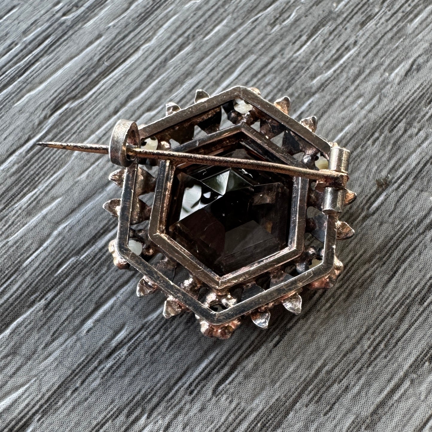 Broche ancienne en argent et cabochon verre taillé - vers 1900