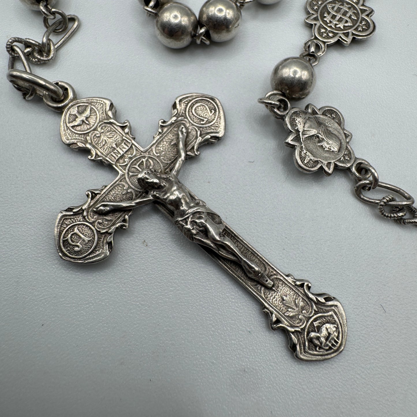 Superbe et Grand Chapelet ancien vers 1900 entièrement en argent massif