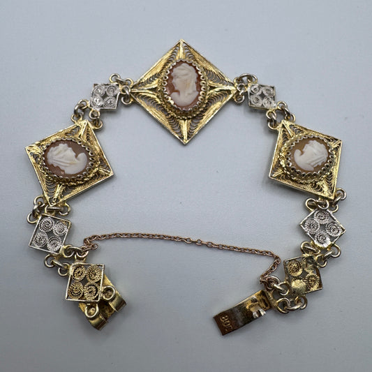 Bracelet ancien Art Deco argent vermeil - décor aux Camées