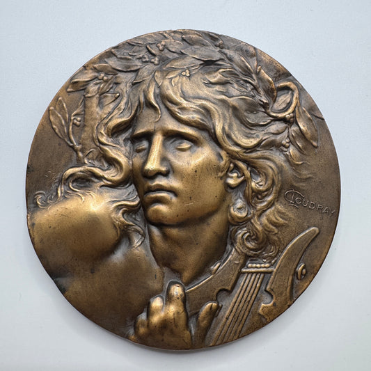 Énorme Médaille ancienne en bronze « Orphée » par Coudray