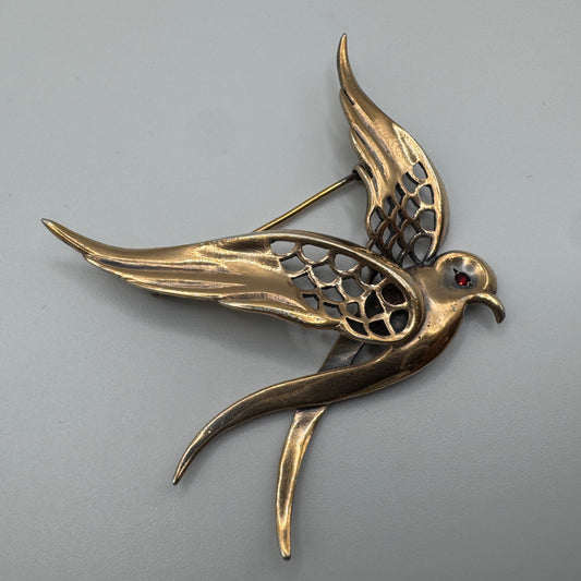 Grande Broche ancienne en vermeil - Hirondelle ajourée