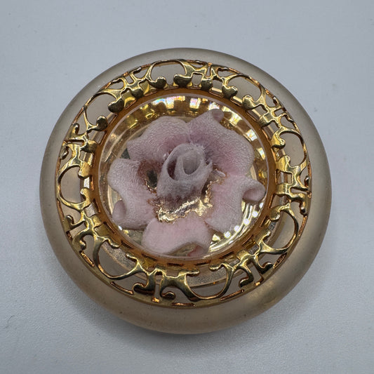 Broche vintage - métal doré et lucite