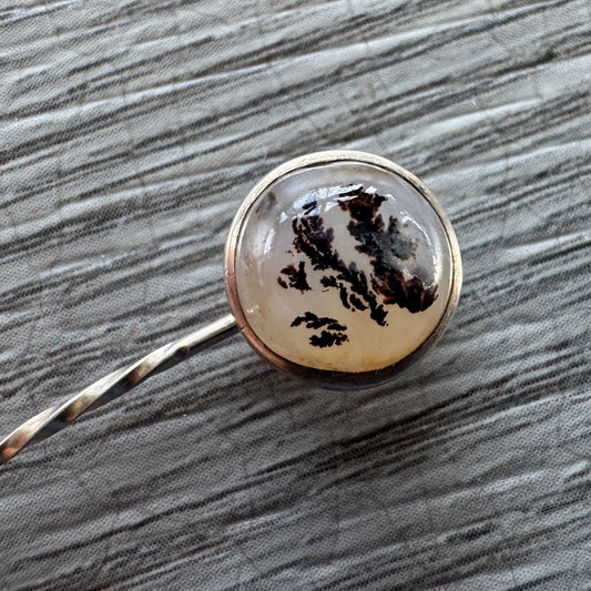 Épingle à cravate ancienne « agate dendritique » - argent