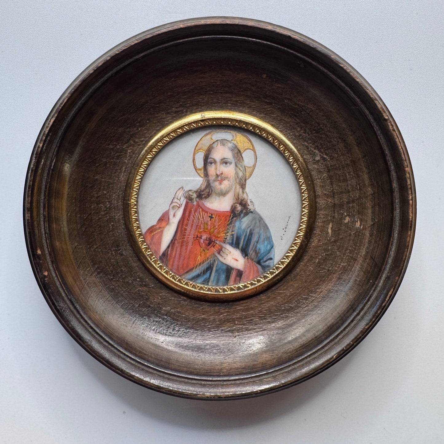 Peinture miniature ancienne sous verre « le Christ »