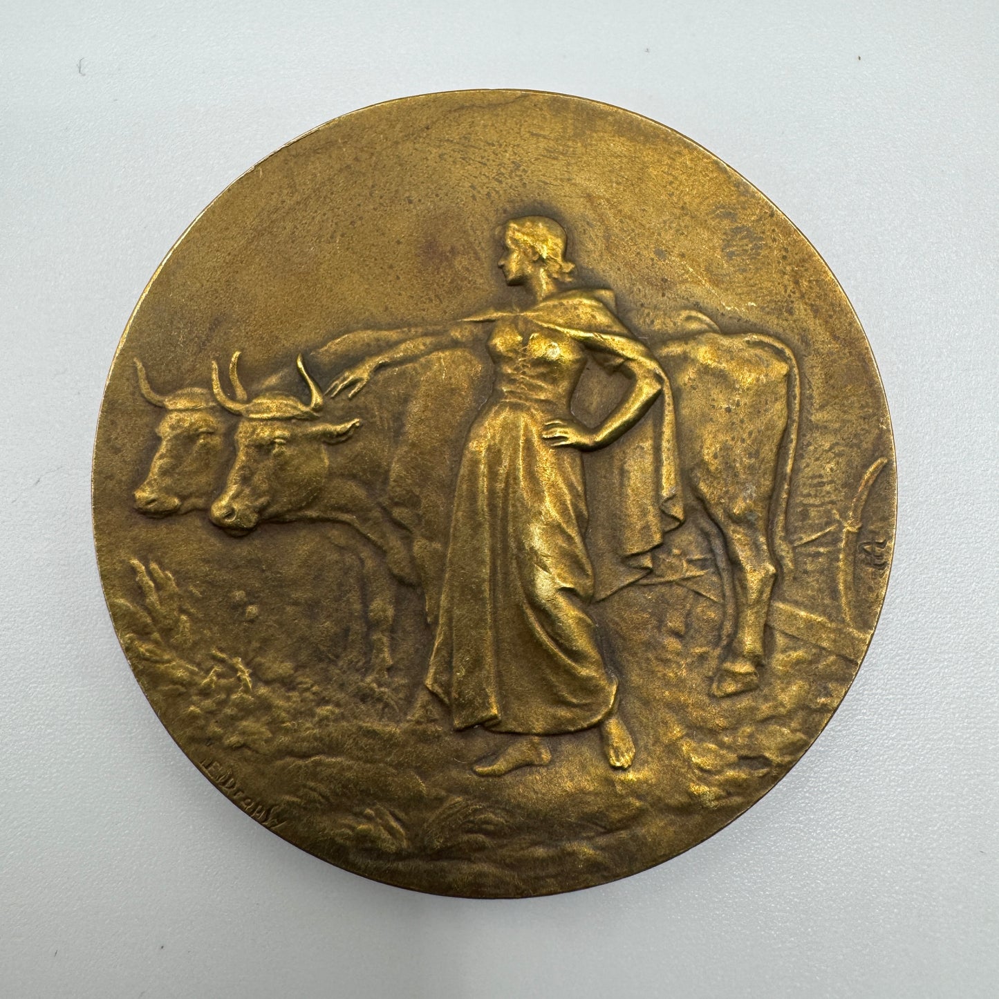 Médaille ancienne « scène champêtre » par Dropsy