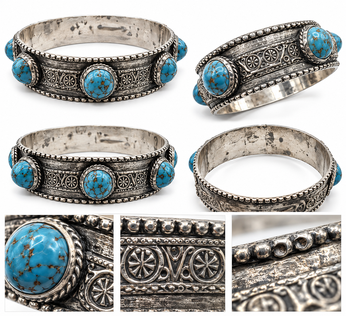 Bracelet ancien ethnique - argent massif Turquoise