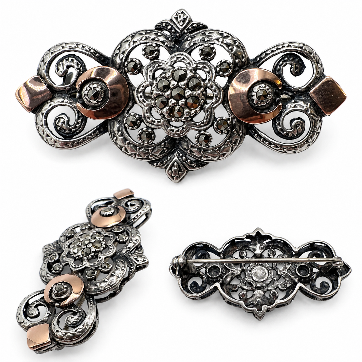 superbe Broche Ancienne - argent et vermeil
