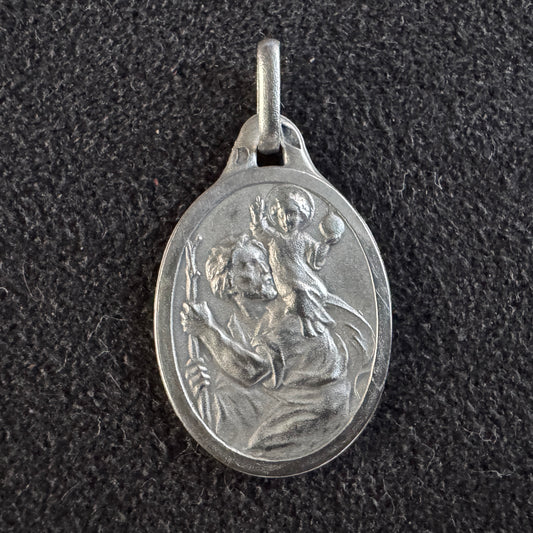 Médaille religieuse ancienne en argent « Saint Christophe »
